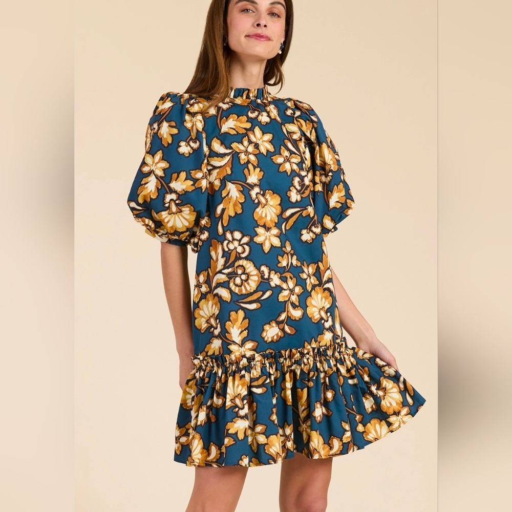 Tyler Boe Women's Small Sammy Grand Floral Dress Navy 100% Cotton With Pockets